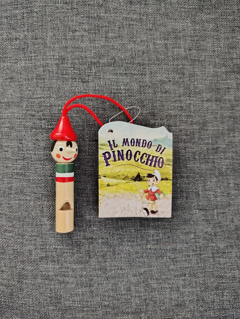 Pinocchio Wooden Whistle Red and White Made In Italy With Note